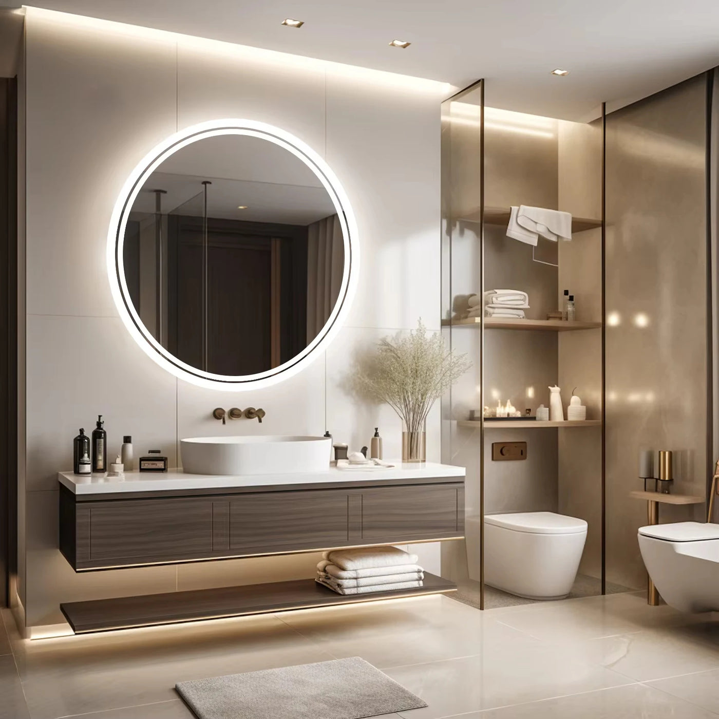 HD Smart Badezimmerspiegel mit LED-Beleuchtung – Rund, Wandmontage, Beleuchteter Spiegel