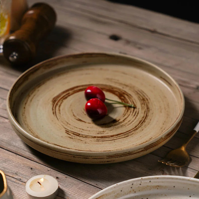 Japanischer Keramik-Essteller – Flacher Teller für Steak & Salat