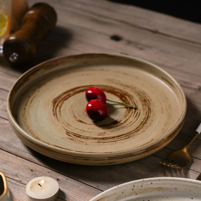 Japanischer Keramik-Essteller – Flacher Teller für Steak & Salat