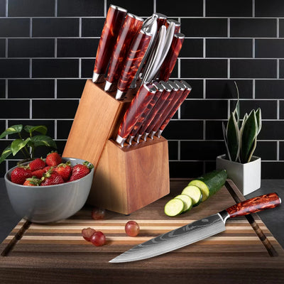 15-teiliges Messer-Set – Profi-Küchenmesser mit Holzblock & Schere