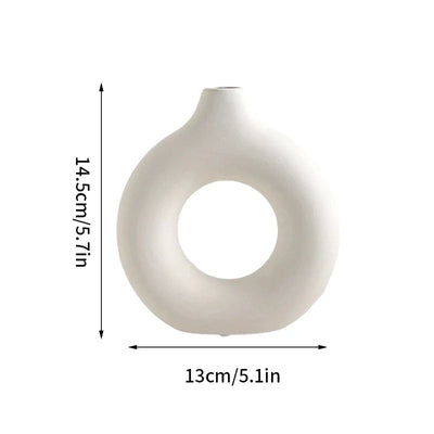 Imitation Keramik Vase mit Donut-Muster – Weiße Dekoration für Blumen und Schreibtisch