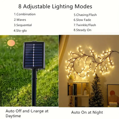 Solarbetriebene Rattan-Weidenzweig-Lichterkette mit 72 LEDs für Hochzeits- und Wohnraumdekoration