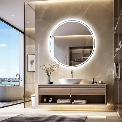 HD Smart Badezimmerspiegel mit LED-Beleuchtung – Rund, Wandmontage, Beleuchteter Spiegel