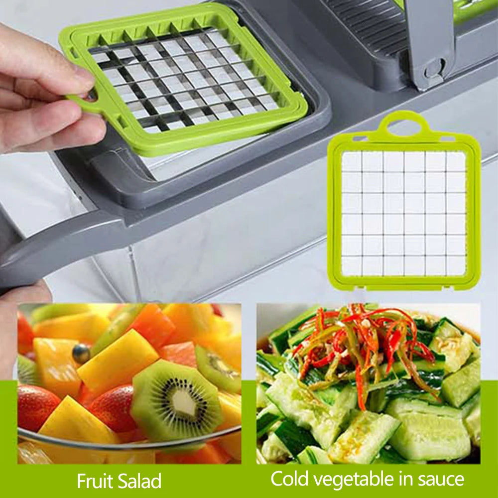 Multifunktionaler Gemüseschneider – Obst- und Kartoffelschäler, Karottenreibe, Küchenzubehör mit Korb
