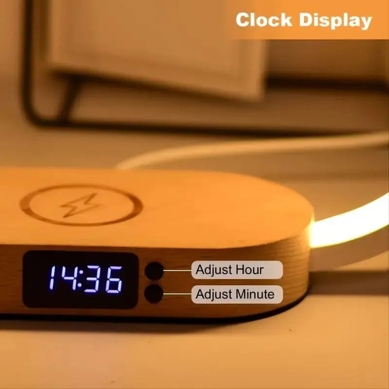 Multifunktionale LED-Schreibtischlampe mit Uhr, Nachtlicht & Wireless Charger