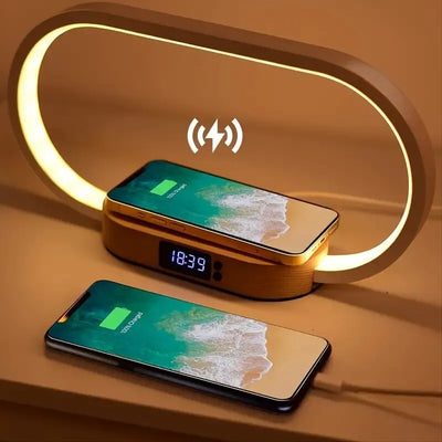 Multifunktionale LED-Schreibtischlampe mit Uhr, Nachtlicht & Wireless Charger