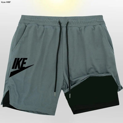 Herren 2-in-1 Sportshorts Doppellagig Sommer Fitness Jogging Running Trainingsshorts Elastisch
