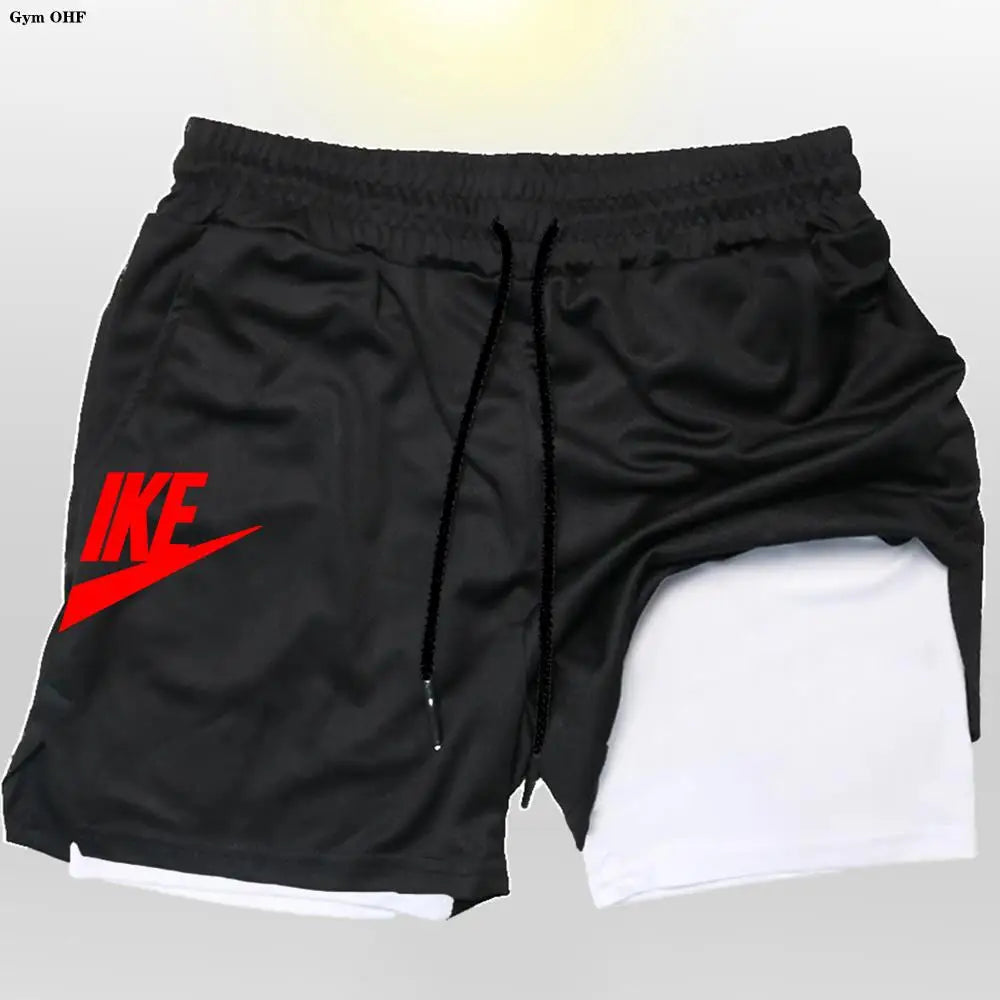 Herren 2-in-1 Sportshorts Doppellagig Sommer Fitness Jogging Running Trainingsshorts Elastisch