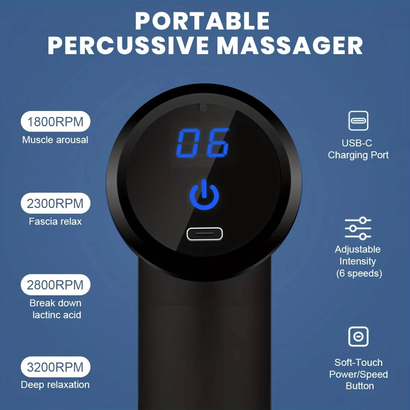 Mini Tragbare Faszien Massagepistole Elektrischer Perkussions-Massager für Körperentspannung, LED-Touchscreen, 4 Massageköpfe