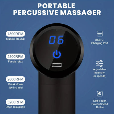 Mini Tragbare Faszien Massagepistole Elektrischer Perkussions-Massager für Körperentspannung, LED-Touchscreen, 4 Massageköpfe