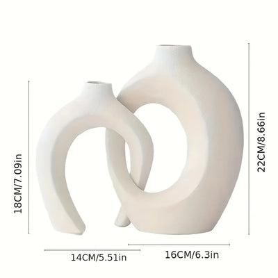 Hollow Nordic Moderne Keramikvase Set aus 2 für Wohnkultur, Boho Blumenvasen für Wohnzimmer