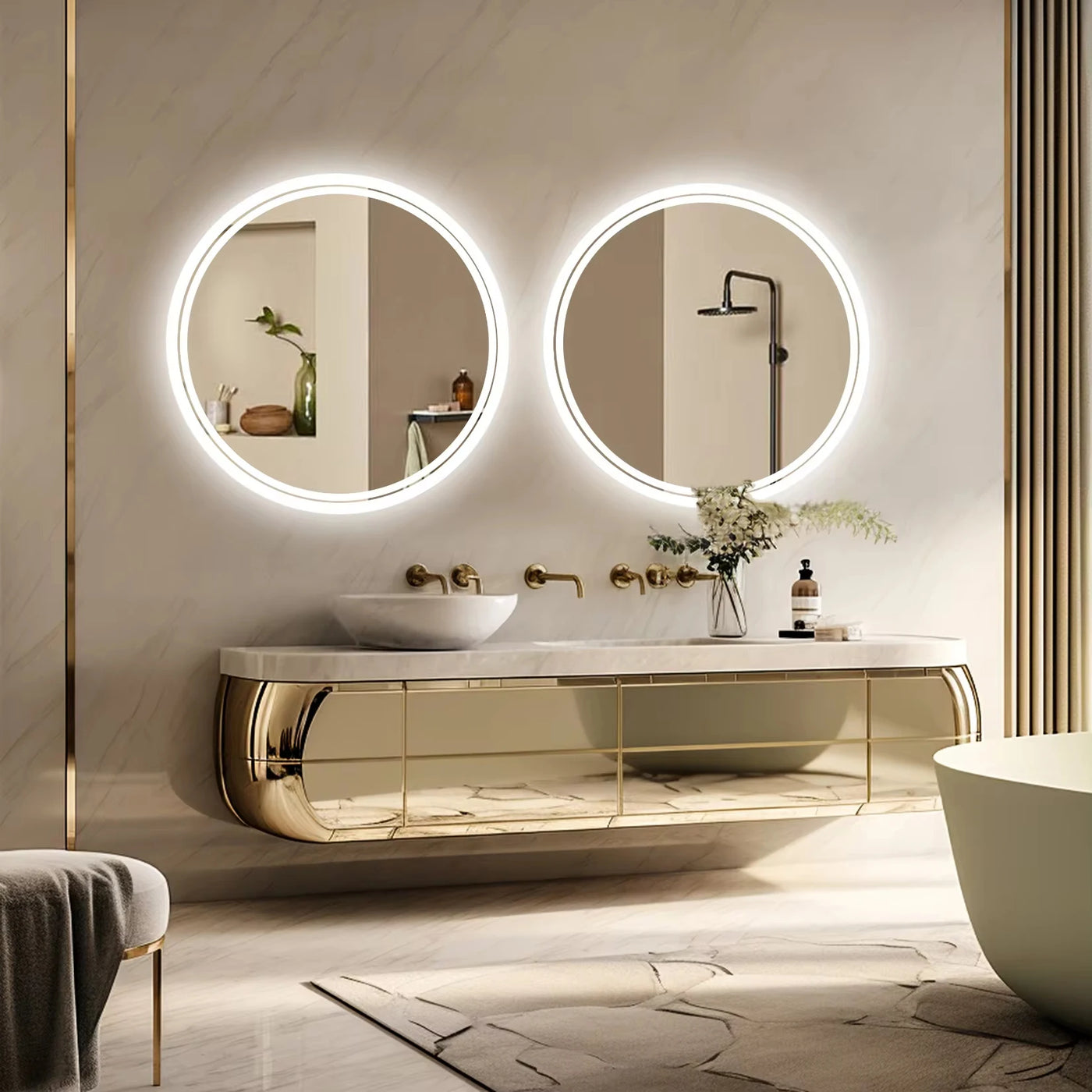 HD Smart Badezimmerspiegel mit LED-Beleuchtung – Rund, Wandmontage, Beleuchteter Spiegel