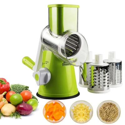 Manueller Gemüseschneider & Reibe mit 3 Trommeln – Multifunktionaler Küchenhelfer für Käse, Knoblauch & Kartoffeln