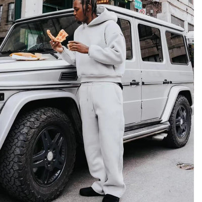 Einfarbiges Paar Kapuzen-Sweatshirt & Sweatpants-Set, lässiger Herbst Jogginganzug
