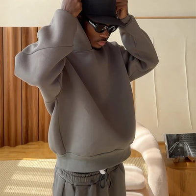 Einfarbiges Paar Kapuzen-Sweatshirt & Sweatpants-Set, lässiger Herbst Jogginganzug