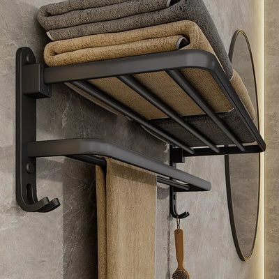 Mattschwarzer 50 cm Faltbarer Handtuchhalter mit Haken, Wandmontage, Aluminium Handtuchregal