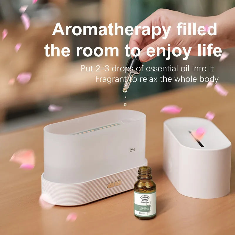 Tragbarer Cool Mist USB Luftbefeuchter mit LED-Farbwechsel, H2O Luftbefeuchter mit Flammen-Effekt, Aroma Diffusor für ätherische Öle.