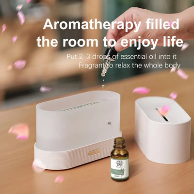 Tragbarer Cool Mist USB Luftbefeuchter mit LED-Farbwechsel, H2O Luftbefeuchter mit Flammen-Effekt, Aroma Diffusor für ätherische Öle.