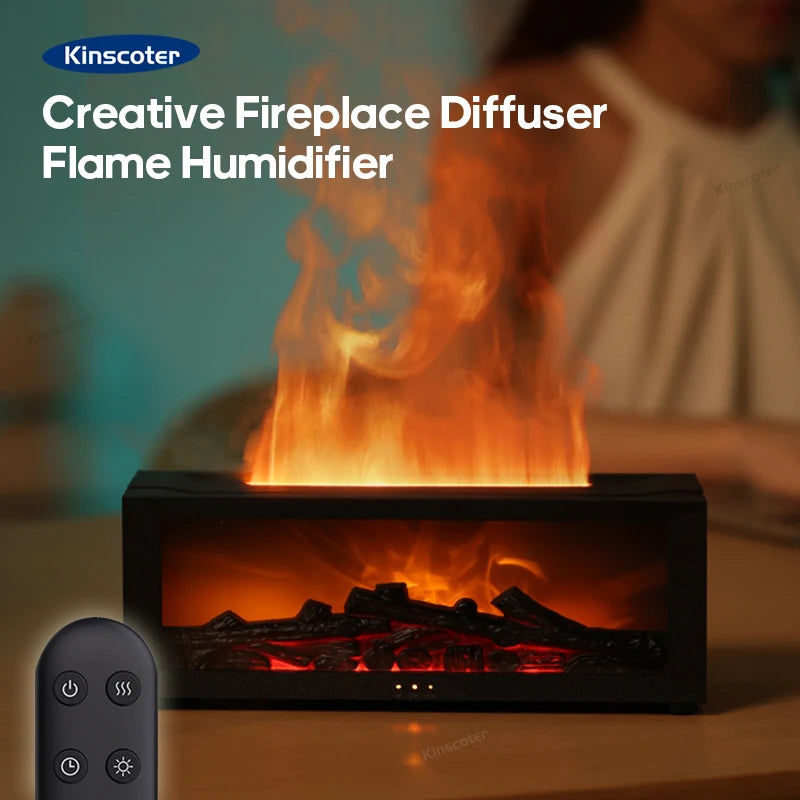 Kamin-Aroma-Diffusor – Kreativer Flammen-Luftbefeuchter mit Fernbedienung & LED-Kaminlicht