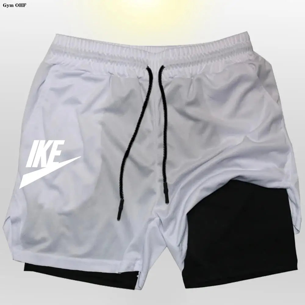 Herren 2-in-1 Sportshorts Doppellagig Sommer Fitness Jogging Running Trainingsshorts Elastisch
