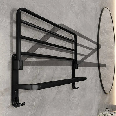 Mattschwarzer 50 cm Faltbarer Handtuchhalter mit Haken, Wandmontage, Aluminium Handtuchregal