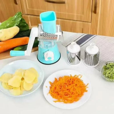 Manueller Gemüseschneider & Reibe mit 3 Trommeln – Multifunktionaler Küchenhelfer für Käse, Knoblauch & Kartoffeln