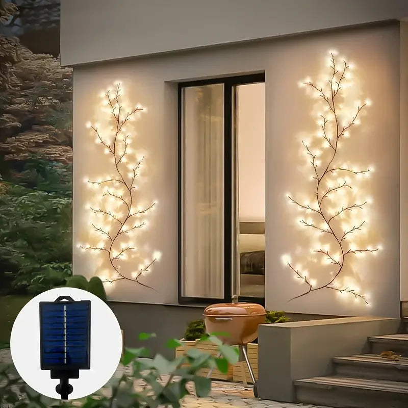 Solarbetriebene Rattan-Weidenzweig-Lichterkette mit 72 LEDs für Hochzeits- und Wohnraumdekoration
