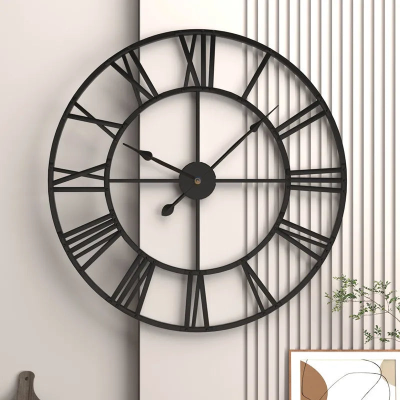 Große 3D Metall-Wanduhr mit römischen Ziffern – Stilvolle und leise Uhr für moderne Wohnräume