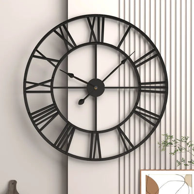 Große 3D Metall-Wanduhr mit römischen Ziffern – Stilvolle und leise Uhr für moderne Wohnräume