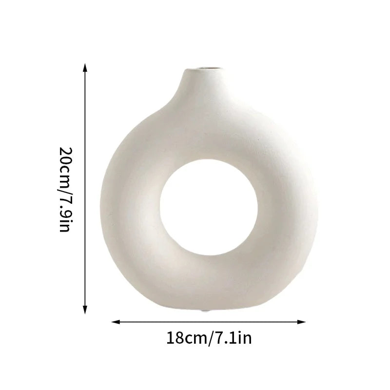 Imitation Keramik Vase mit Donut-Muster – Weiße Dekoration für Blumen und Schreibtisch