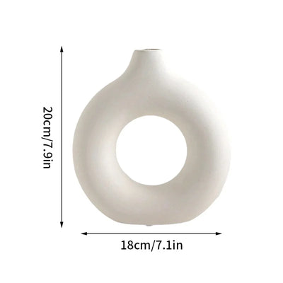 Imitation Keramik Vase mit Donut-Muster – Weiße Dekoration für Blumen und Schreibtisch