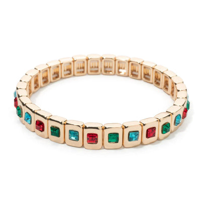 Goldene Stretch-Armbänder mit bunten Kristallen