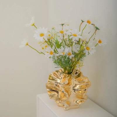 Europäischer Stil, elektroplattierte Keramikvase mit goldfarbener Oberfläche für hydroponische Trockenblumen – Luxus-Deko-Ornament für das Zuhause