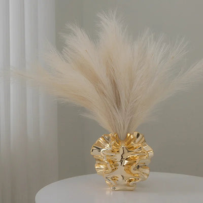 Europäischer Stil, elektroplattierte Keramikvase mit goldfarbener Oberfläche für hydroponische Trockenblumen – Luxus-Deko-Ornament für das Zuhause