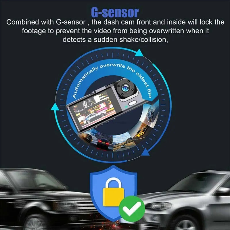 Dashcam mit IR-Nachtsicht & 3 Kameras – 1080P, Loop-Aufnahme, 2" IPS-Display