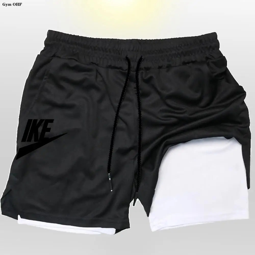Herren 2-in-1 Sportshorts Doppellagig Sommer Fitness Jogging Running Trainingsshorts Elastisch
