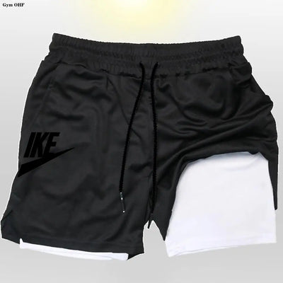 Herren 2-in-1 Sportshorts Doppellagig Sommer Fitness Jogging Running Trainingsshorts Elastisch