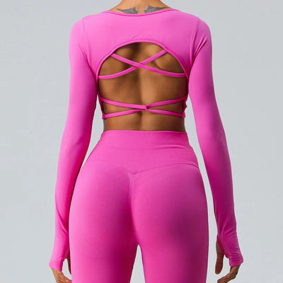 Sexy gepolstertes Langarm-Yoga-Shirt für Damen, Sporttop für das Fitnessstudio, schnell trocknendes Outdoor-Trainings-Crop-Top