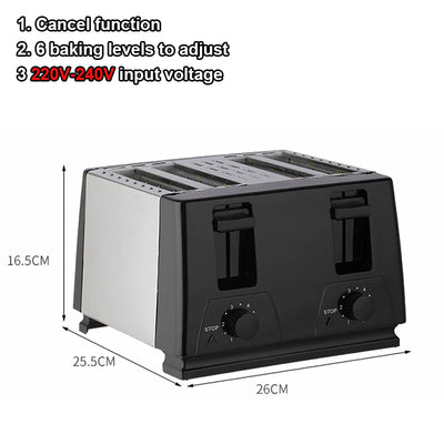 Elektrischer Toaster für 4 Scheiben – Edelstahl Sandwichmaker und Grill