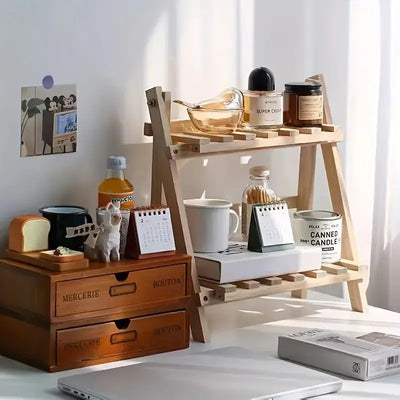 Holzregal mit 2 Ebenen - Schreibtisch-Organizer-Regal