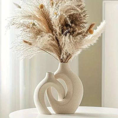 Hollow Nordic Moderne Keramikvase Set aus 2 für Wohnkultur, Boho Blumenvasen für Wohnzimmer
