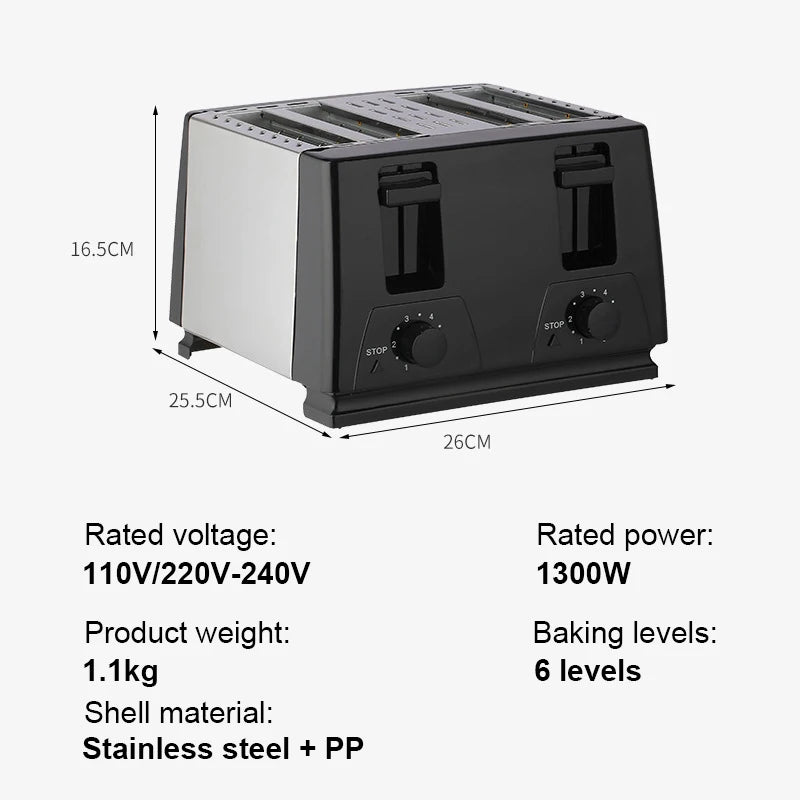 Elektrischer Toaster für 4 Scheiben – Edelstahl Sandwichmaker und Grill