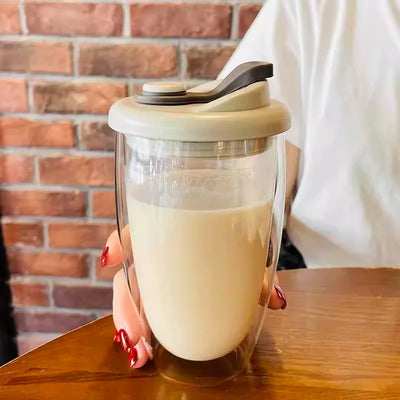GIANXI Doppelwandige Glastasse 350ml/450ml mit Deckel – Transparent, für Kaffee & Getränke