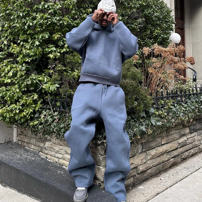 Einfarbiges Paar Kapuzen-Sweatshirt & Sweatpants-Set, lässiger Herbst Jogginganzug
