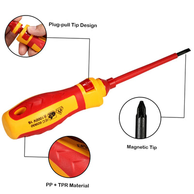 13-teiliges Isoliertes Schraubenzieher-Set 1000V mit Magnetischen Bits – Elektriker Reparaturwerkzeug Kit