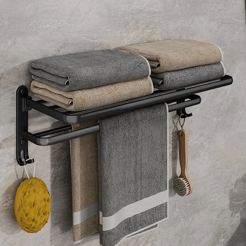 Mattschwarzer 50 cm Faltbarer Handtuchhalter mit Haken, Wandmontage, Aluminium Handtuchregal