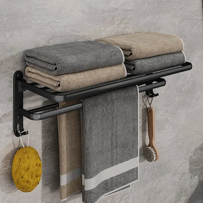 Mattschwarzer 50 cm Faltbarer Handtuchhalter mit Haken, Wandmontage, Aluminium Handtuchregal
