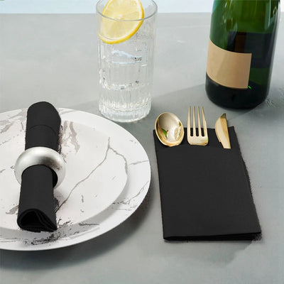 50er-Packung Einweg-Servietten mit Bestecktasche – Stoffähnliche, vorgefaltete Papierservietten für Hochzeit & Party, langlebig, Schwarz