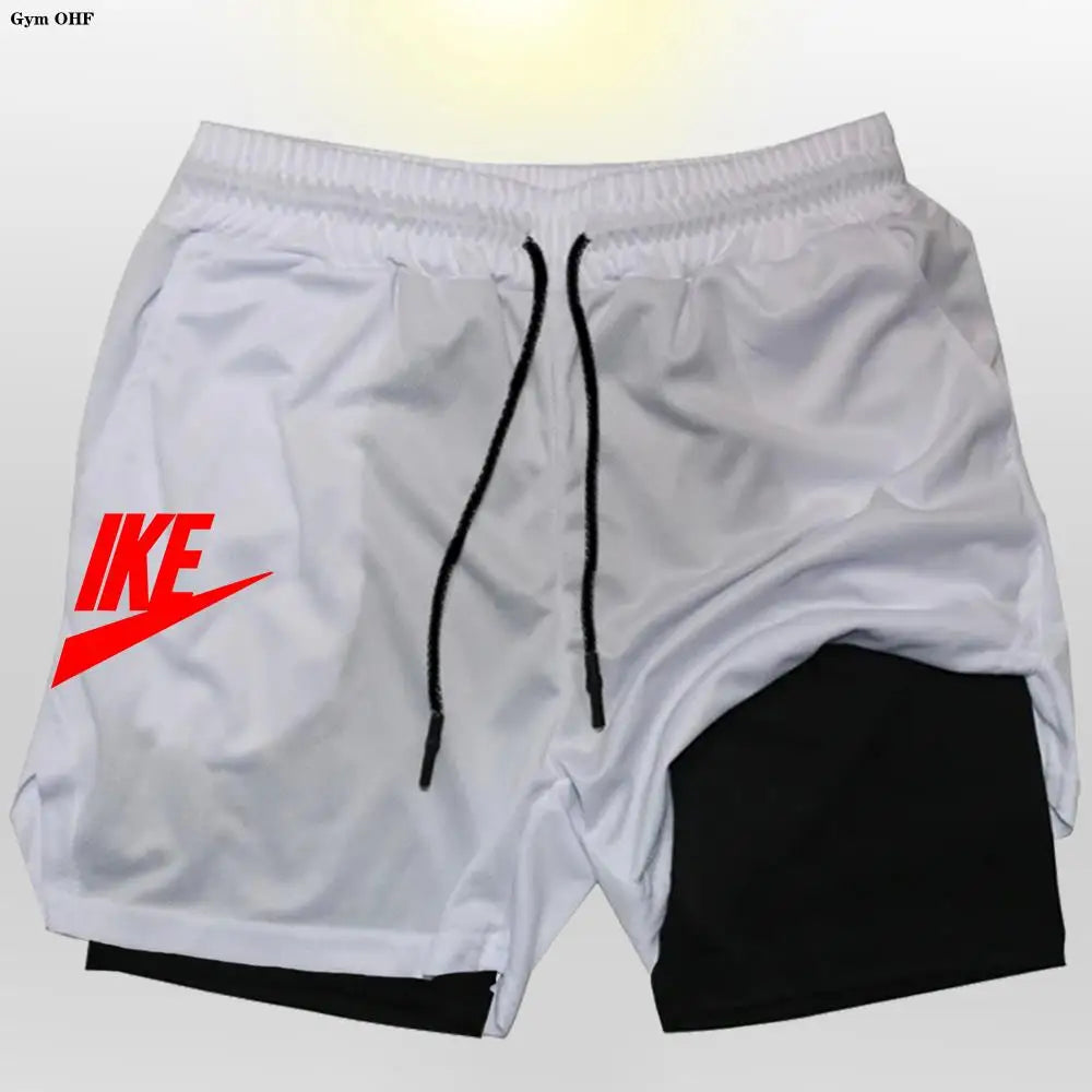 Herren 2-in-1 Sportshorts Doppellagig Sommer Fitness Jogging Running Trainingsshorts Elastisch