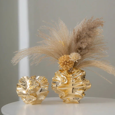 Europäischer Stil, elektroplattierte Keramikvase mit goldfarbener Oberfläche für hydroponische Trockenblumen – Luxus-Deko-Ornament für das Zuhause